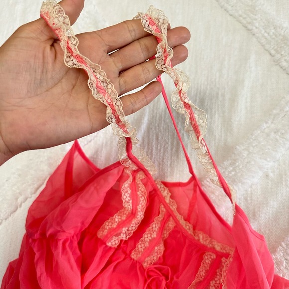 VTG Y2K Victoria Secret babydoll lingerie sheer lace silky pink size L coquette - Picture 5 of 11